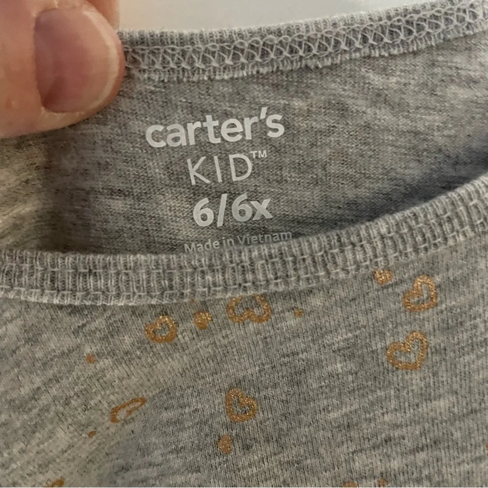 Carter's Heather Gray Long-Sleeve Dress with Gold Hearts.